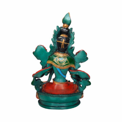 Multicolor Nepali Green Tara Resin Statue 9 Inches Peacock Window Handicraft