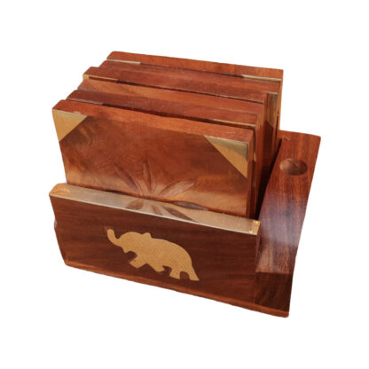New Wooden Square Elephant Tea coaster 4 Inch By Peacock Handicraft