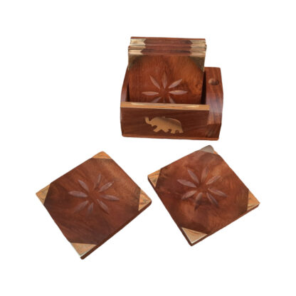 New Wooden Square Elephant Tea coaster 4 Inch Display