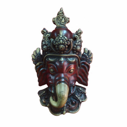 Resin Antique Colour Ganesh Head Mask With Neck 7 Inches
