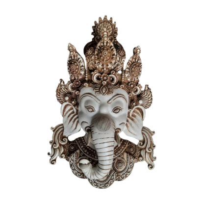 Resin Wall Hanging White Ganesh Head Mask 12 Inches