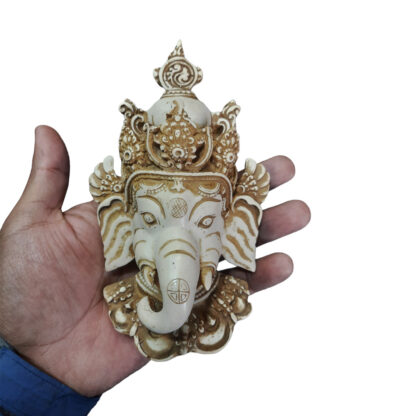 Resin White Ganesh Head Mask With Neck 7 Inches