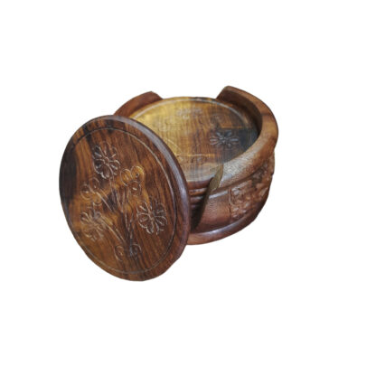 Round Carved Tea Coaster 4 Inch Wooden Tea Mat