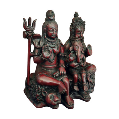 Shiva Ganesh Parvati Family Red Big 7 Inch Peacock Handicraft