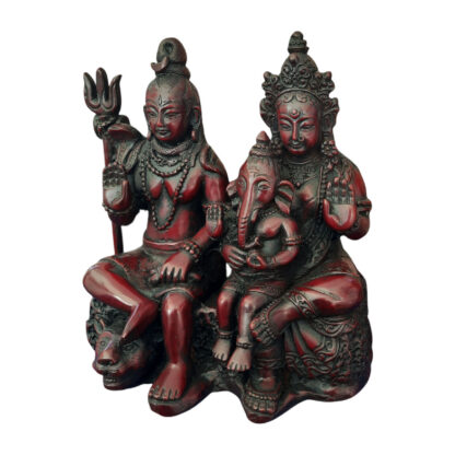 Shiva Ganesh Parvati Family Red Big 7 Inch Peacock Handicraft Bhaktapur