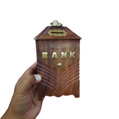 Wooden Money Bank New 6x4 Inch In Hand
