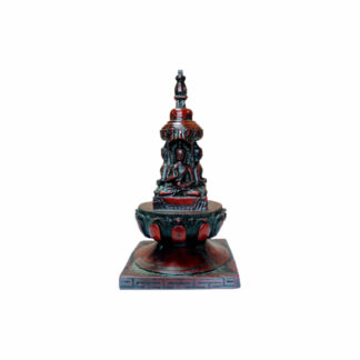 Resin Red Buddhist Stupa Or Chaitya With 4 Buddha 6 Inches