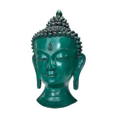 Peacock Handicraft Bhaktapur Buddha Head Mask Green Simple 12 Inch Left