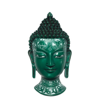 Nepali Buddha Head Mask Green With Carvings 8x4 Inch