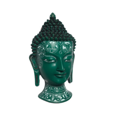 Buddha Head Mask Green With Carvings 8x4 Inch Right