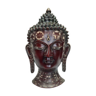 Buddha Head Mask Red With Carvings 12 Inch