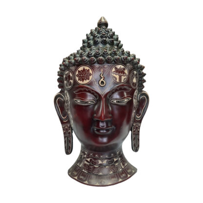 Buddha Head Mask Red With Carvings 12 Inch