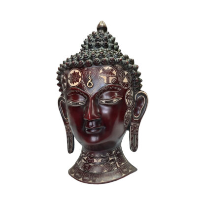 Buddha Head Mask Red With Carvings 12 Inch Left