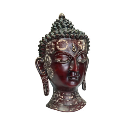 Buddha Head Mask Red With Carvings 12 Inch Right