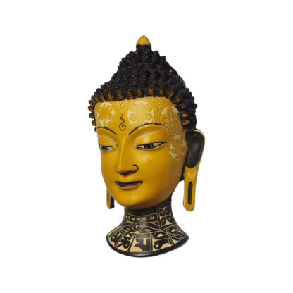 Buddha Head Mask Yellow With Carvings 8x4 Inch Left