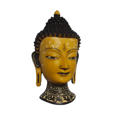 Buddha Head Mask Yellow With Carvings 8x4 Inch Right