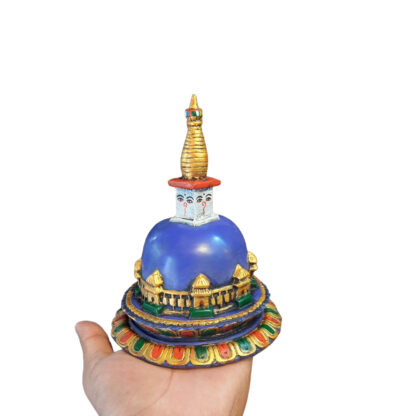 Colorful Blue Resin Buddhist Stupa Or Chaitya 7 Inches In Hand