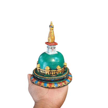 Colorful Green Resin Buddhist Stupa Or Chaitya 7 Inches In Hand