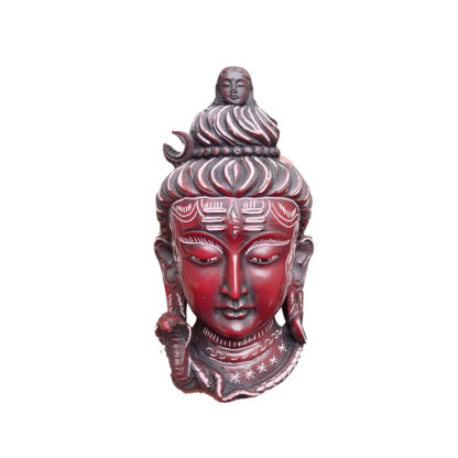 Lord Shiva Mask Head Smallest Red Carving 7 Inch