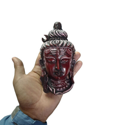 Lord Shiva Mask Head Smallest Red Carving 7 Inch In Hand