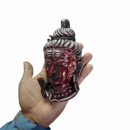 Lord Shiva Mahadev Mask Head Smallest Red Carving 7 Inch Left