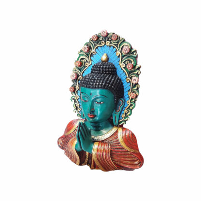 Namaste Buddha Head Mask Colorful Green 10 Inches Left