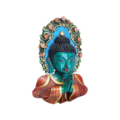 Namaste Buddha Head Mask Colorful Green 10 Inches Right By Peacock Handicraft Bhaktapur