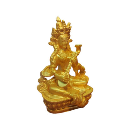 Golden Goddess Saraswoti Statue Resin 6 Inches Peacock Handicraft