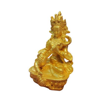 Golden Goddess Saraswoti Statue Resin 6 Inches Peacock Handicraft Bhaktapur