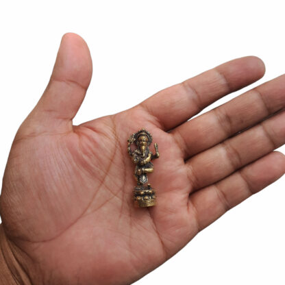 Smallest Metal Brass Ganesh With Snake Goodluck For Purse 1 Inch In Hand