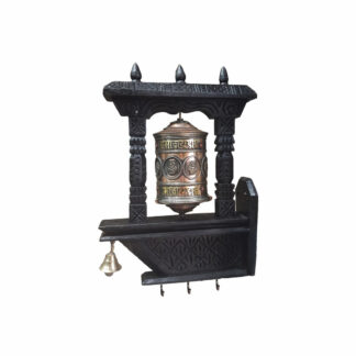 Wooden Prayer Wheel With Bell Wall Hanging 14x9 Inch