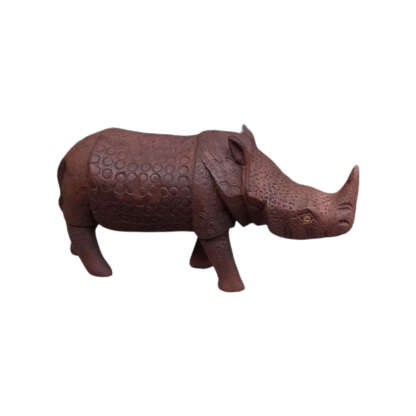 Wooden One Horn Rhino 6x3 Inches By Peacock Handicraft