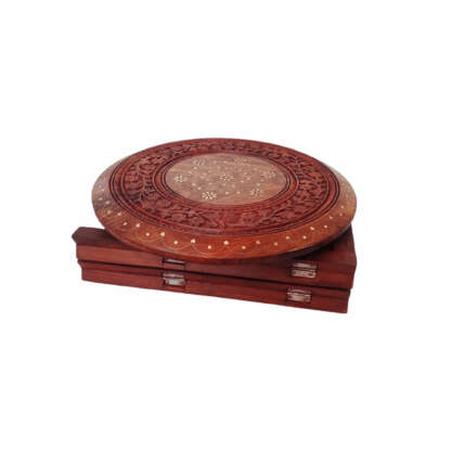 Wooden Round Table Folding 15x15 Inch Peacock Handicraft