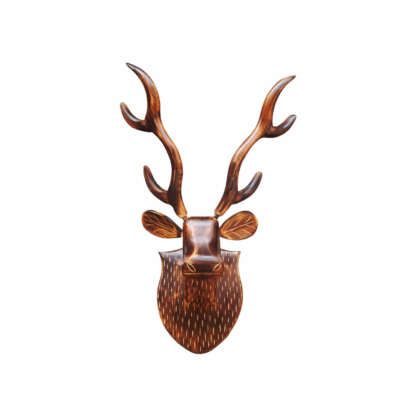 Wood Deer Head Wall Hanging With Horns 22x16x10 Inch