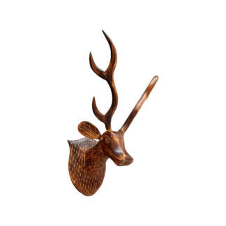 Wooden Deer Head Statue Wall Hanging Decor With Horns 22x16x10 Inch