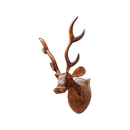 Wooden Deer Head Statue Wall Hanging Decor With Horns 22x16x10 Inches