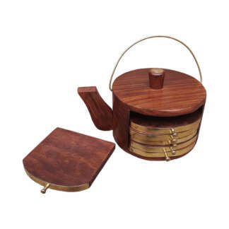 Wooden Kettle Tea Coasters With Six Cups Plates Mat