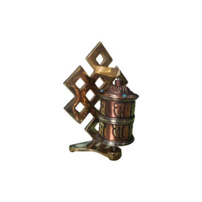 4.5 Inch Buddhist Wall Hanging Brass Prayer Wheel with Endless Knot Ashtamangala By Peacock Handicraft