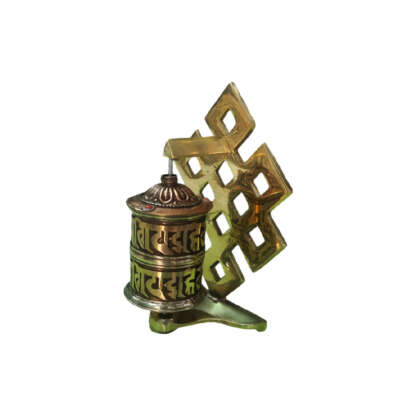 4.5 Inch Buddhist Wall Hanging Brass Prayer Wheel with Endless Knot Ashtamangala peacockhandicraft.com