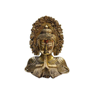 Brass Namaste Buddha Mask 10 Inch Golden