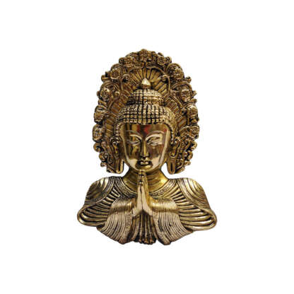 Brass Namaste Buddha Mask 10 Inch Golden