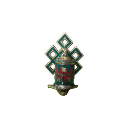 Small Tibetan Spinning Prayer Wheel with Endless Knot 4.5 Inch With Stone Setting