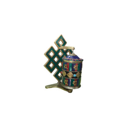 Small Tibetan Spinning Prayer Wheel with Endless Knot 4.5 Inch With Stone Setting +977 9849423294 Whatsapp