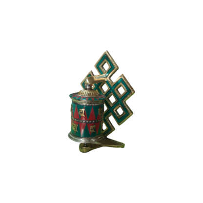 Small Tibetan Spinning Prayer Wheel with Endless Knot 4.5 Inch With Stone Setting By Peacock Handicraft