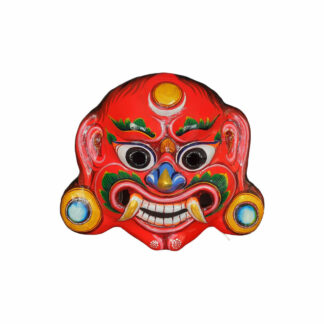 Nepali Lakhe Mask Wall Decor - 11-Inch Handmade Clay & Paper Mask in Vibrant Reddish Colors