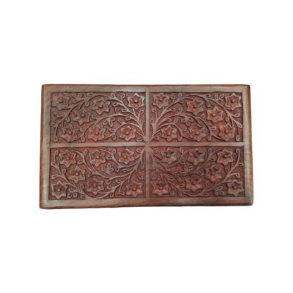 Rectangle Wooden Jewellery Box With Carvings 10x6 Inch Carvings