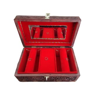 Rectangle Wooden Jewellery Box With Carvings 10x6 Inches