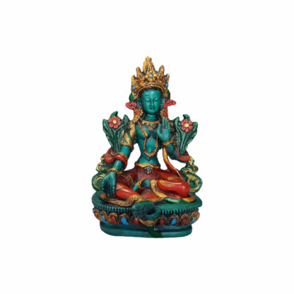 Resin Green Tara Statue Colorful 6 Inch