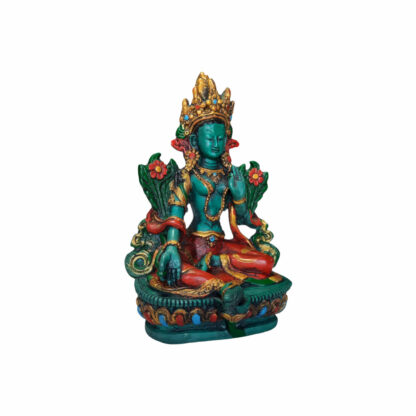 Resin Green Tara Statue Colorful 6 Inches