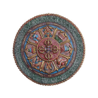 Wall Hanging Double Bajra And Asthamangal Mandala Fiber And Wood 23 Inch